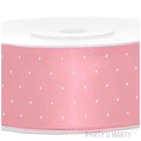tasiemka satynowa kropki rozowa partydeco 25 mm 25 m