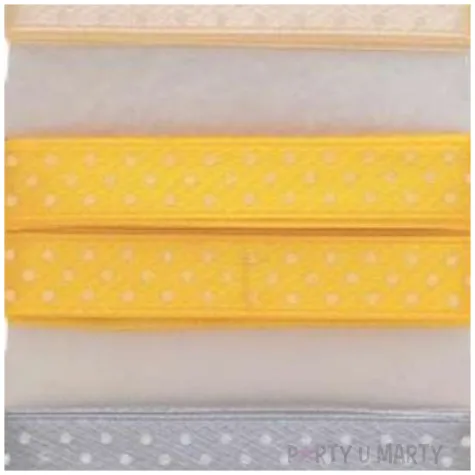 tasiemka satynowa kropki szaro bezowa zolta aliga 12 mm 3 m