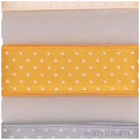 tasiemka satynowa kropki szaro bezowa zolta aliga 25 mm 3 m