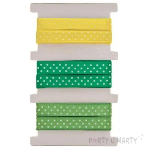 tasiemka satynowa kropki zielono zolta aliga 12 mm 3 m