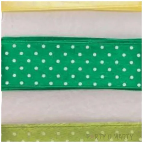 tasiemka satynowa kropki zielono zolta aliga 25 mm 3 m