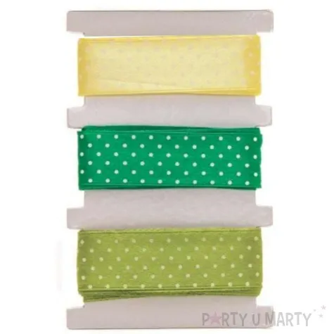 tasiemka satynowa kropki zielono zolta aliga 25 mm 3 m