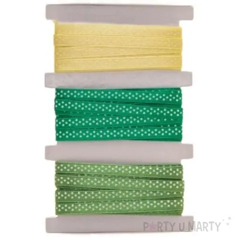 tasiemka satynowa kropki zielono zolta aliga 6 mm 3 m