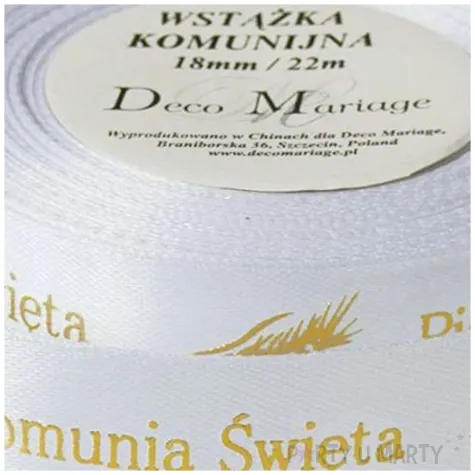 tasiemka satynowa pierwsza komunia swieta bialy deco mariage 18 mm 22 m