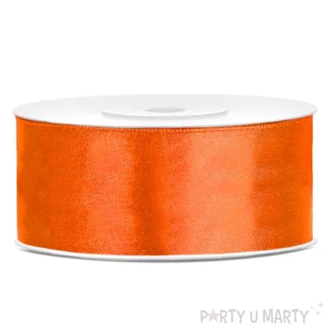 tasiemka satynowa pomaranczowa neon 25 mm 25 m