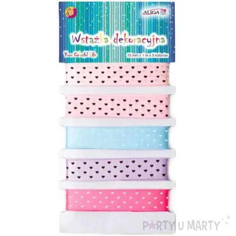 tasiemka satynowa serduszka mix aliga 15 mm 1 m
