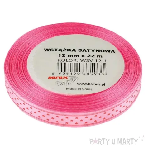 tasiemka satynowa serduszka rozowy brewis 12 mm 22 m