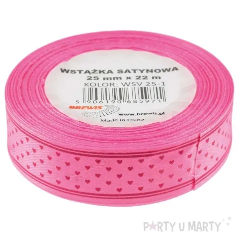 tasiemka satynowa serduszka rozowy brewis 25 mm 22 m