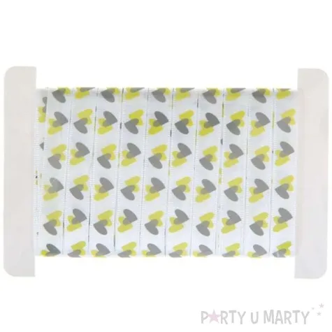 tasiemka satynowa serduszka zielone biala santex 10 mm 5 m