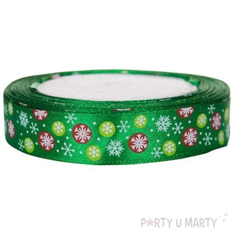 tasiemka satynowa sniezynki zielona 15 mm 16 m