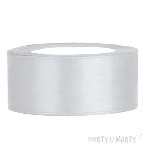 tasiemka satynowa srebrna jasna 25 mm 25 m
