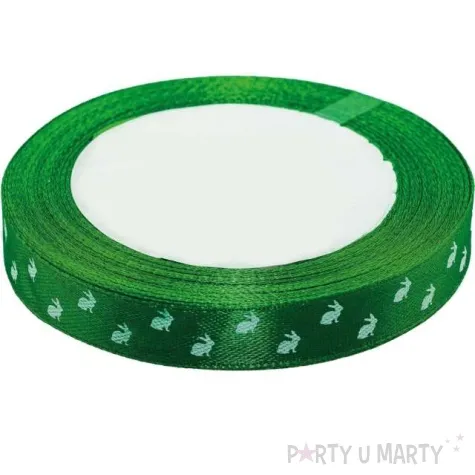 tasiemka satynowa swiateczna kroliczki zielona brewis 12 mm 22 m