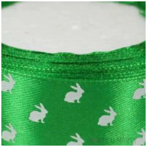 tasiemka satynowa swiateczna kroliczki zielona brewis 25 mm 22 m