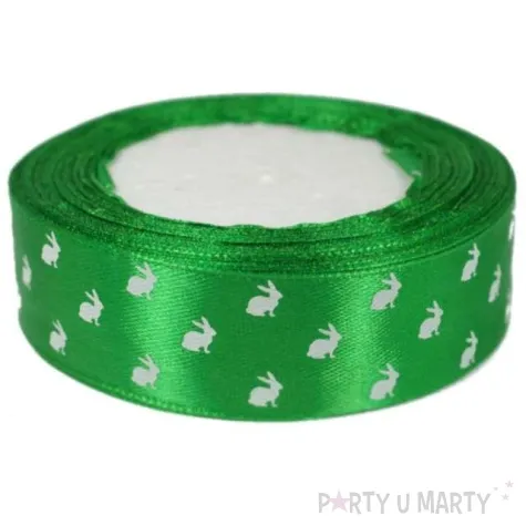 tasiemka satynowa swiateczna kroliczki zielona brewis 25 mm 22 m