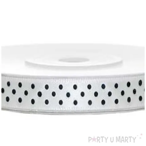 tasiemka satynowa w kropki biala zlamana 6 mm 25 m