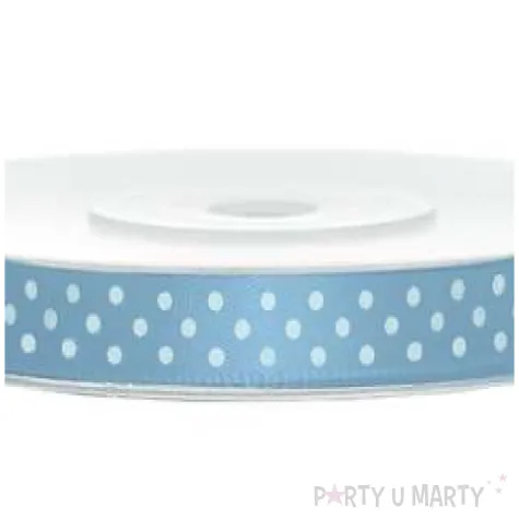 tasiemka satynowa w kropki blekitna 6 mm 25 m