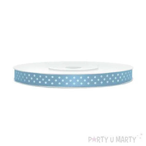 tasiemka satynowa w kropki blekitna 6 mm 25 m