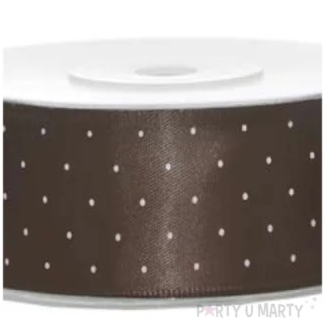 tasiemka satynowa w kropki brazowa zimna 25 mm 25 m