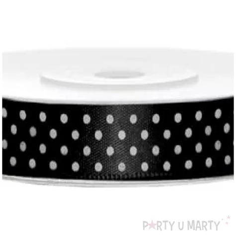 tasiemka satynowa w kropki czarna 12 mm 25 m