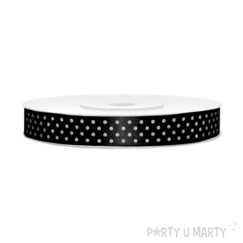 tasiemka satynowa w kropki czarna 12 mm 25 m