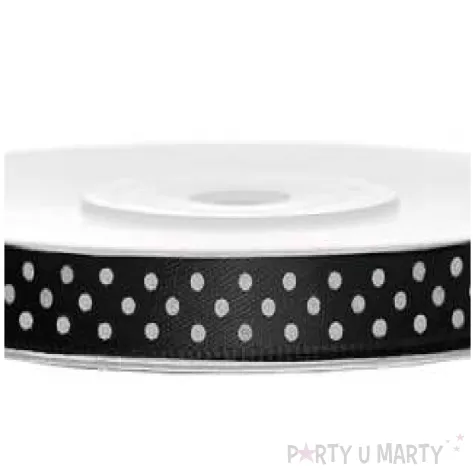 tasiemka satynowa w kropki czarna 6 mm 25 m