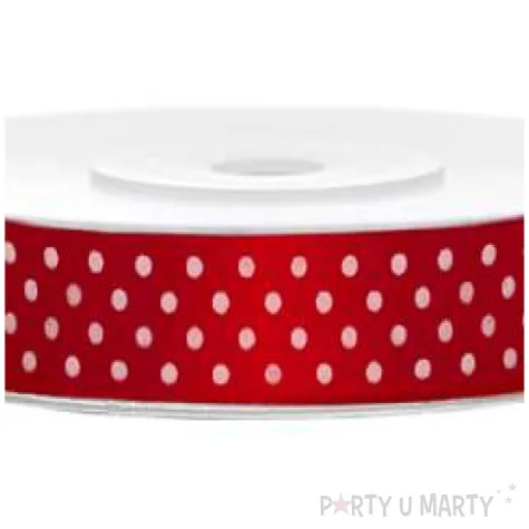 tasiemka satynowa w kropki czerwona 12 mm 25 m