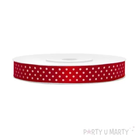 tasiemka satynowa w kropki czerwona 12 mm 25 m