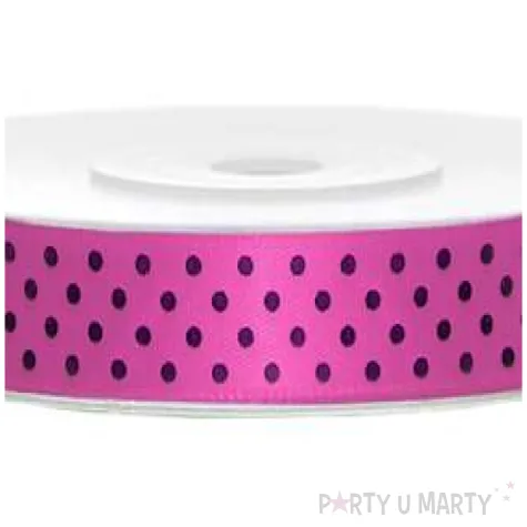 tasiemka satynowa w kropki fuksja 12 mm 25 m