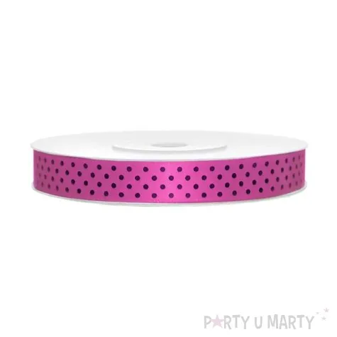 tasiemka satynowa w kropki fuksja 12 mm 25 m