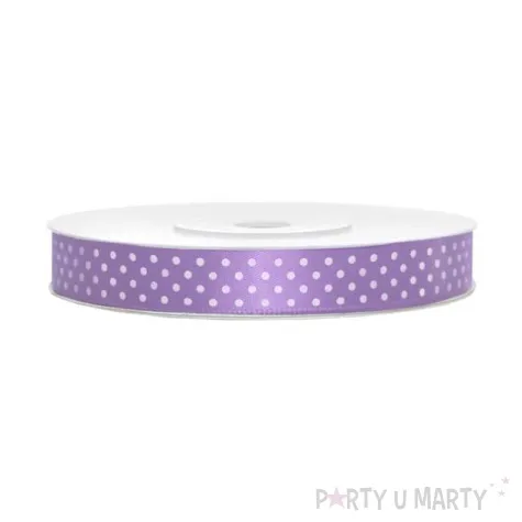 tasiemka satynowa w kropki lawendowa 12 mm 25 m
