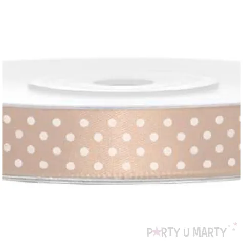 tasiemka satynowa w kropki lososiowa 12 mm 25 m