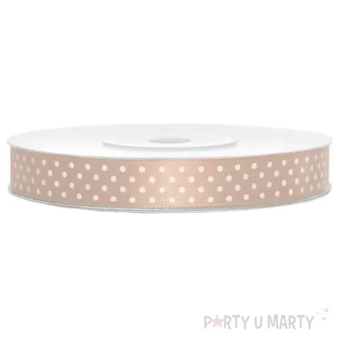 tasiemka satynowa w kropki lososiowa 12 mm 25 m