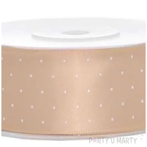 tasiemka satynowa w kropki lososiowa 25 mm 25 m