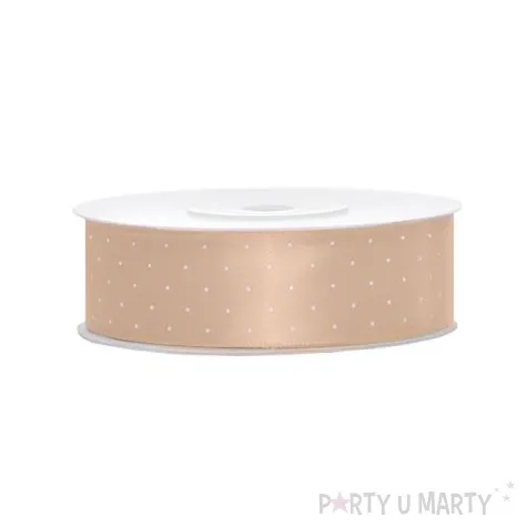 tasiemka satynowa w kropki lososiowa 25 mm 25 m