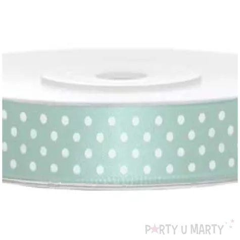 tasiemka satynowa w kropki mietowa jasna 12 mm 25 m
