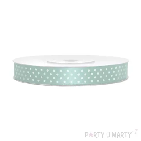 tasiemka satynowa w kropki mietowa jasna 12 mm 25 m
