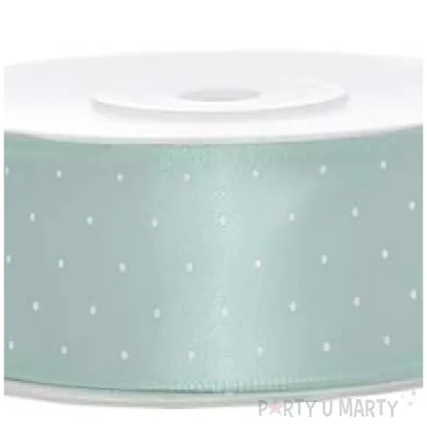 tasiemka satynowa w kropki mietowa jasna 25 mm 25 m