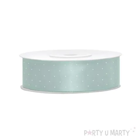 tasiemka satynowa w kropki mietowa jasna 25 mm 25 m