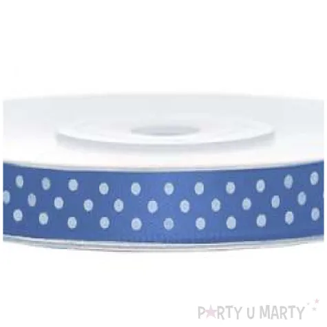 tasiemka satynowa w kropki niebieskoszara 6 mm 25 m