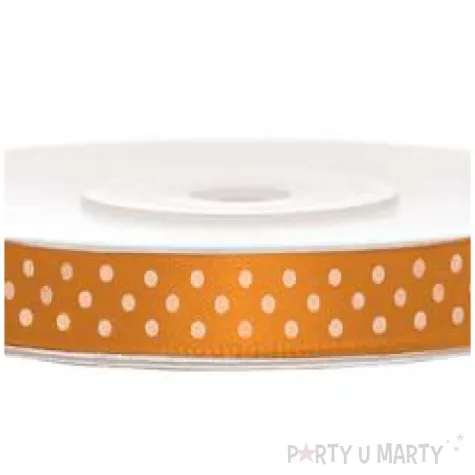 tasiemka satynowa w kropki pomaranczowa 6 mm 25 m