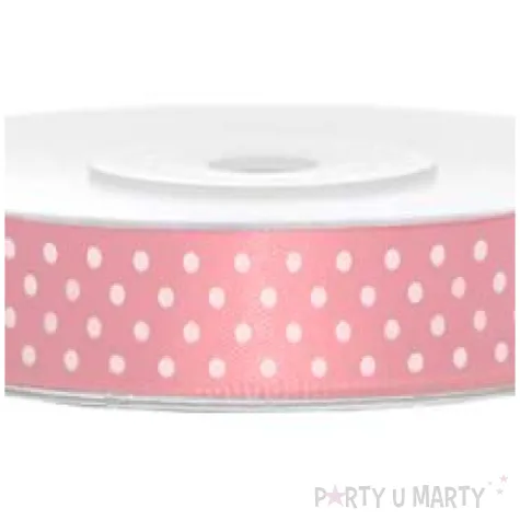 tasiemka satynowa w kropki rozowa jasna 12 mm 25 m