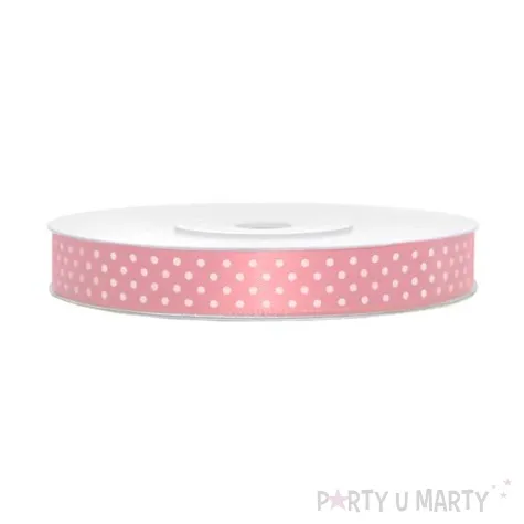tasiemka satynowa w kropki rozowa jasna 12 mm 25 m