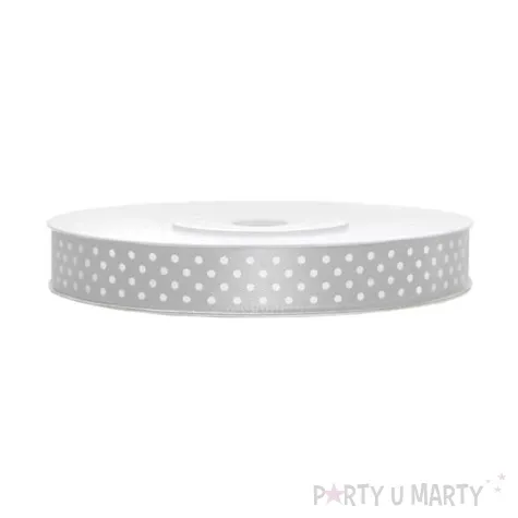 tasiemka satynowa w kropki srebrna 12 mm 25 m
