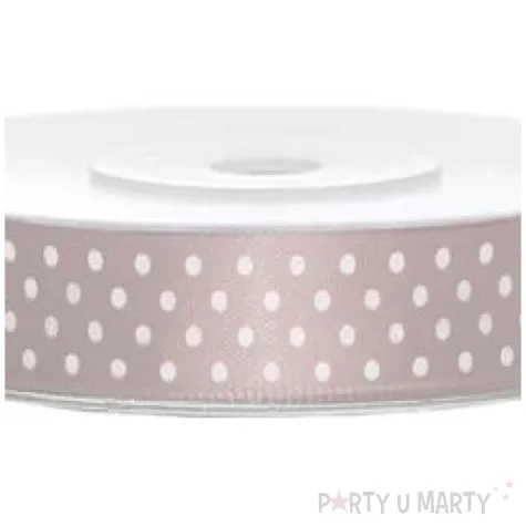 tasiemka satynowa w kropki szara rozowa pudrowa 12 mm 25 m