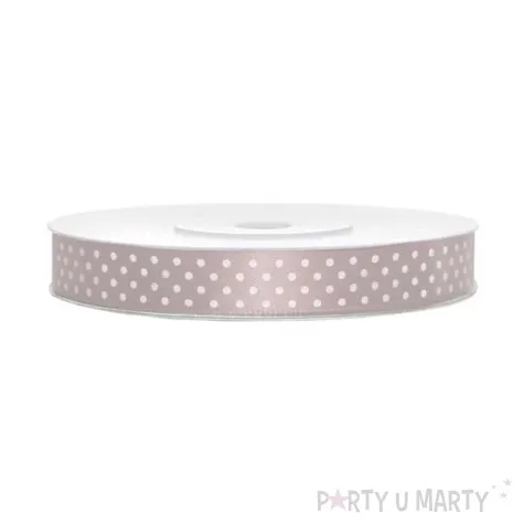 tasiemka satynowa w kropki szara rozowa pudrowa 12 mm 25 m
