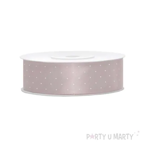tasiemka satynowa w kropki szaro rozowa pudrowa 25 mm 25 m