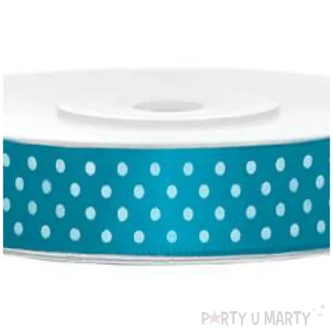 tasiemka satynowa w kropki turkusowa 12 mm 25 m