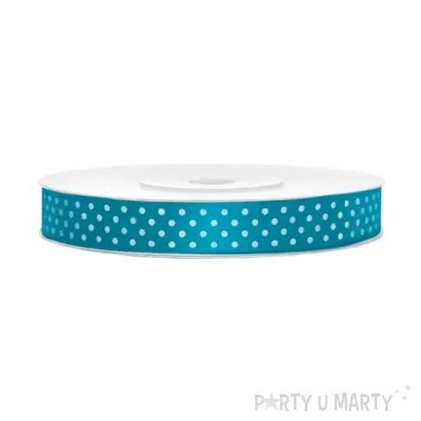 tasiemka satynowa w kropki turkusowa 12 mm 25 m