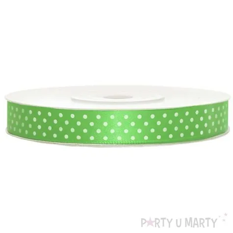 tasiemka satynowa w kropki zielona neonowa 12 mm 25 m