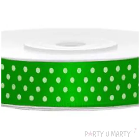 tasiemka satynowa w kropki zielona trawa 12 mm 25 m
